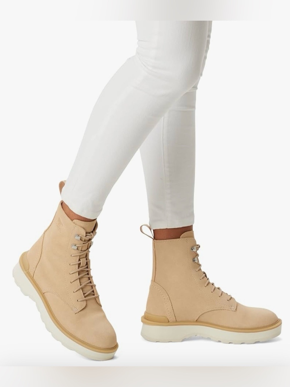 Sorel Hi-Line Lace Boots Size 8.5 Ceramic Chalk Suede Waterproof